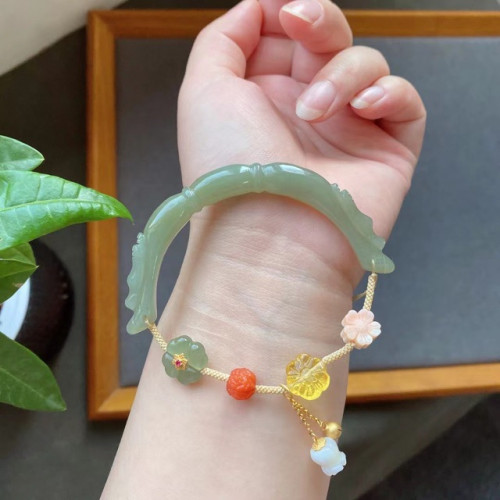永韻珠寶批髮 和田玉半鐲手鏈搭配 女王貝蜜蠟南紅銀鑲白貝等配件