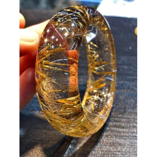 天然鈦晶手鐲 晶體通透 顔色金黃 鈦絲均勻 工藝精湛  性價比高