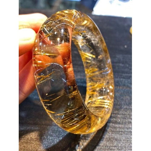 天然鈦晶手鐲 晶體通透 顔色金黃 鈦絲均勻 工藝精湛  性價比高