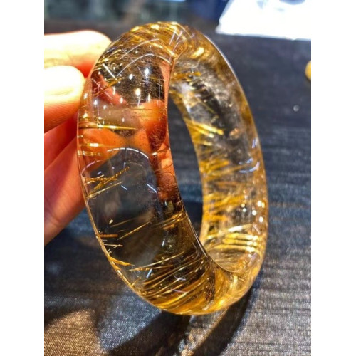 天然鈦晶手鐲 晶體通透 顔色金黃 鈦絲均勻 工藝精湛  性價比高