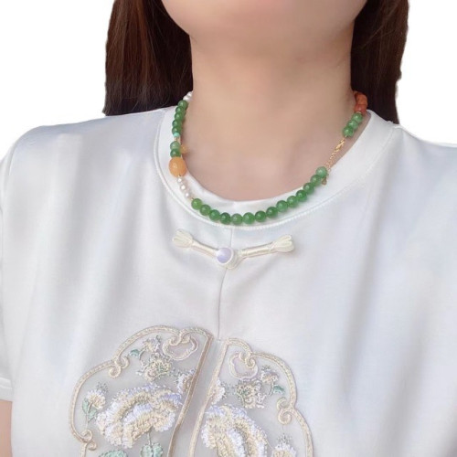 永韻 原創天然和田碧玉項鏈點綴蜜蠟棗珠綠松沉香 珍珠 925銀配件