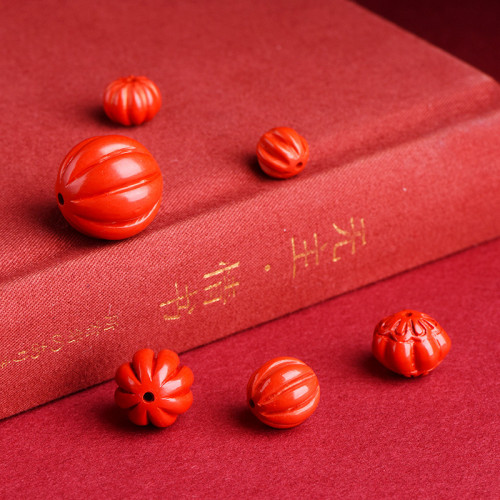 久雅水晶 原鑛高含量硃砂南瓜圓珠 紅色硃砂西瓜珠福珠配珠 批髮