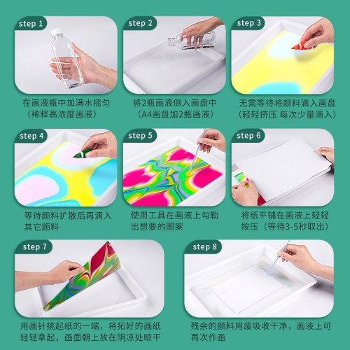 水拓畫顔料兒童手工diy材料禮盒套裝寶寶塗鴉浮水畫非遺團扇批髮