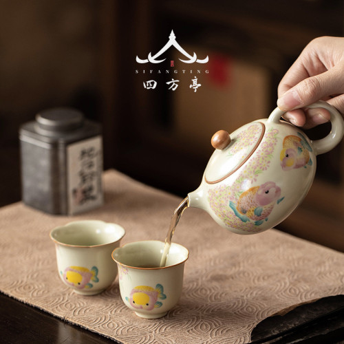 汝窰茶壺套裝陶瓷西施壺泡茶壺家用女士單壺大容量大紅袍汝瓷單壺