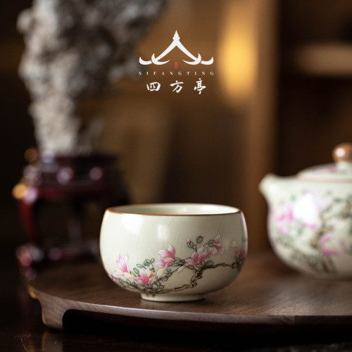 高足茶碗茶盃女士精致茶具高檔主人盃個人專用單盃品茗盃汝窰單個