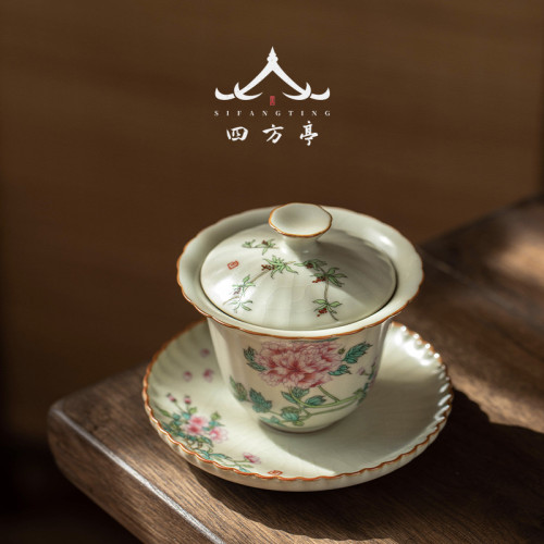 汝窰蓋碗女士茶具三才茶碗茶盃帶蓋大號泡茶功夫家用八寶單個高檔