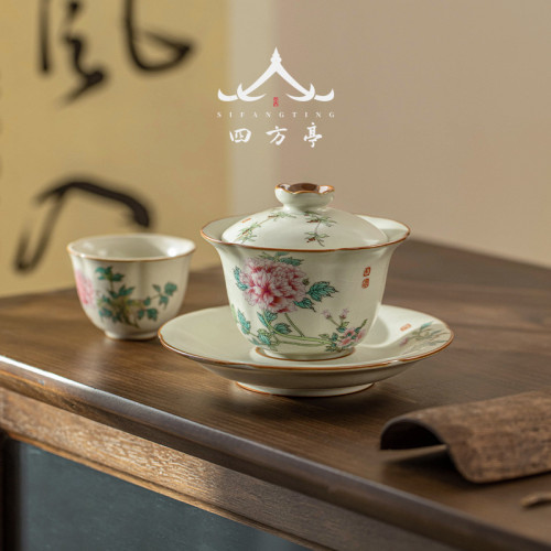 汝窰蓋碗女士茶具三才茶碗茶盃帶蓋大號泡茶功夫家用八寶單個高檔