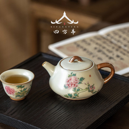 汝窰茶壺大號手抓壺單壺陶瓷泡茶壺茶具茶道家用2024新款高檔開片