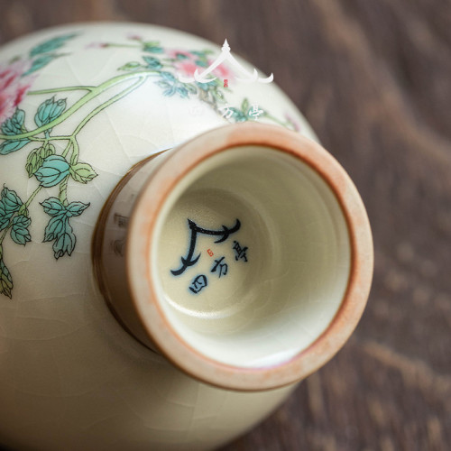 米黃高檔汝窰茶盃女士牡丹花個人專用盃子品茗盃功夫茶具主人盃