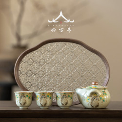 汝窰手抓壺功夫茶具套裝一人茶壺喝茶女士高顔值泡茶壺蓋碗茶盃
