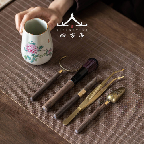 米黃汝窰茶道六君子套裝茶藝配件高檔功夫茶具六件套泡茶工具茶夾