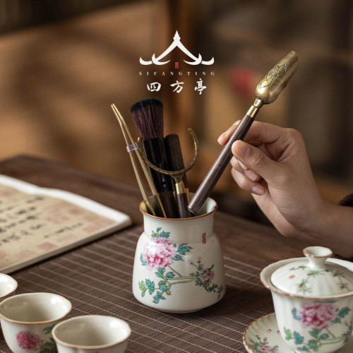 米黃汝窰茶道六君子套裝茶藝配件高檔功夫茶具六件套泡茶工具茶夾