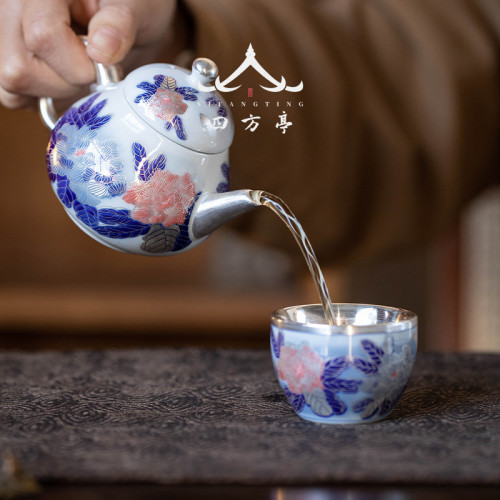 茶具套裝茶壺青花瓷中式故宮文創鎏銀茶盃金銀錯高檔蓋碗喬遷禮物