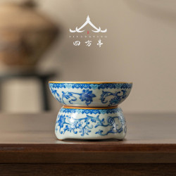 茶漏過濾青花瓷茶濾汝窰公道盃過濾網一體濾茶器高檔漏鬭中式