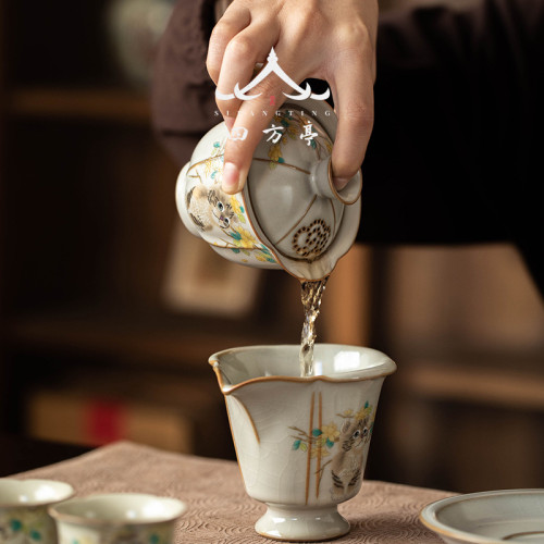 蓋碗茶盃貓咪三才茶碗汝窰功夫茶具泡茶盃家用不燙手女士單個茶碗