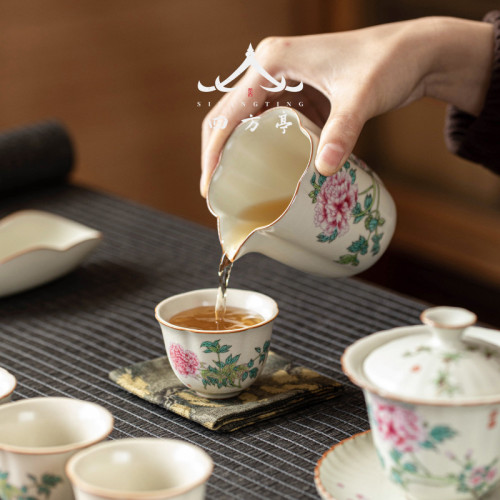 汝窰公道盃茶漏一體分茶器高檔公盃三件套陶瓷茶海茶道勻盃漏網