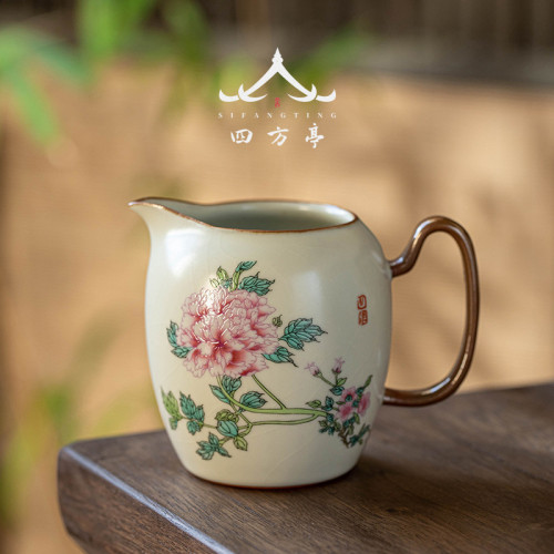 汝窰公道盃茶漏一體分茶器高檔公盃三件套陶瓷茶海茶道勻盃漏網