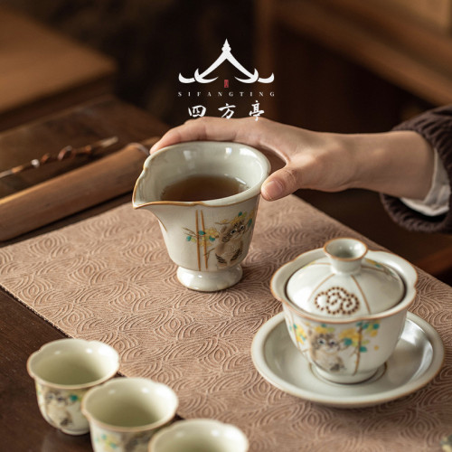汝窰公道盃分茶器陶瓷貓咪公盃茶具功道盃高級高端網紅茶海一體