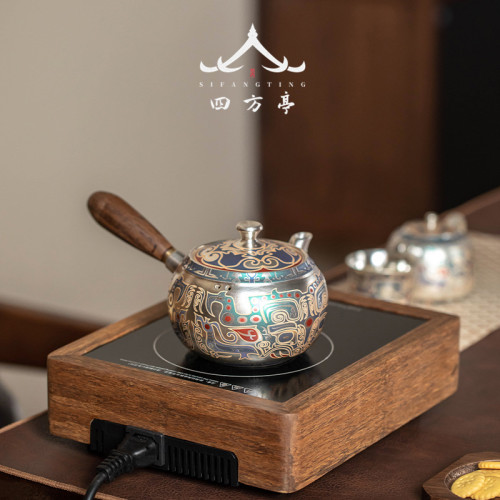 燒水茶壺煮茶器茶具手工家用側把壺999鎏銀壺純銀泡茶壺敦煌文創