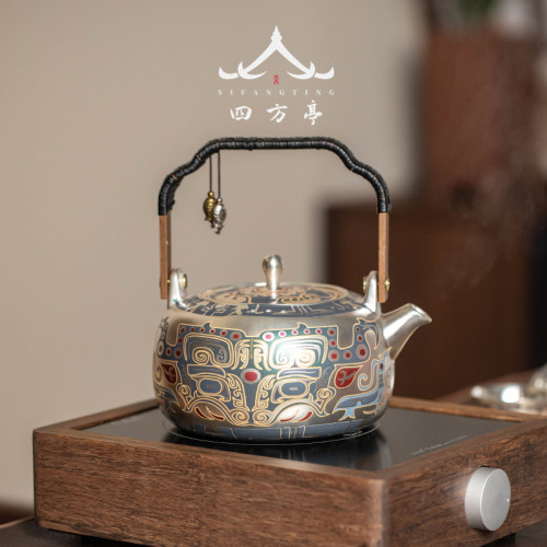 燒水茶壺煮茶器茶具手工家用側把壺999鎏銀壺純銀泡茶壺敦煌文創
