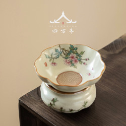 汝窰茶漏一體泡茶神器茶葉過濾網瓷孔漏鬭功夫茶具配件陶瓷茶隔