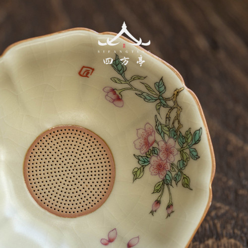 汝窰茶漏一體泡茶神器茶葉過濾網瓷孔漏鬭功夫茶具配件陶瓷茶隔
