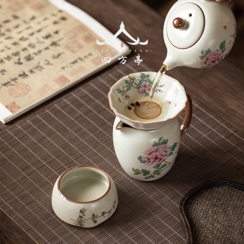 汝窰茶漏一體泡茶神器茶葉過濾網瓷孔漏鬭功夫茶具配件陶瓷茶隔