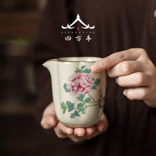 汝窰公道盃茶漏一體分茶器高檔公盃高顔值陶瓷茶海茶道勻盃開片