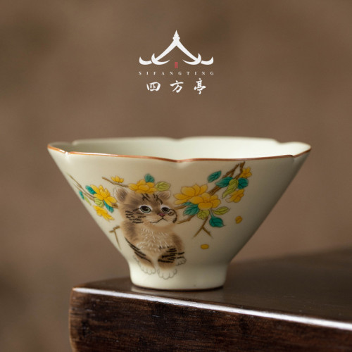 茶盃陶瓷功夫茶具茶盞主人盃單盃女士品茗盃貓咪個人專用一人高檔