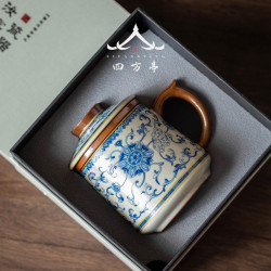 陶瓷茶盃水盃泡茶盃茶水分離青花瓷茶具辦公室盃子汝窰高檔伴手禮