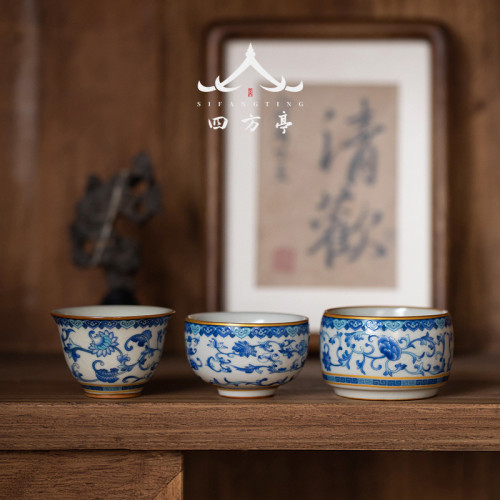汝窰功夫茶盃青花瓷主人盃茶具茶碗茶盞個人專用陶瓷盃子品茗盃
