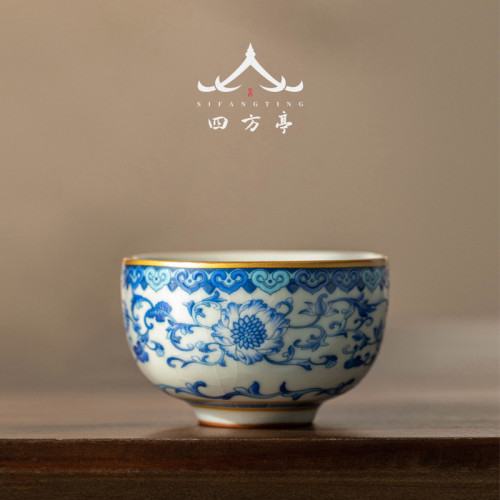汝窰功夫茶盃青花瓷主人盃茶具茶碗茶盞個人專用陶瓷盃子品茗盃