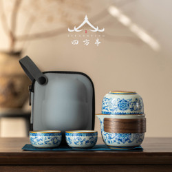 青花瓷快客盃一壺一盃旅行茶具便攜式泡茶壺陶瓷一人伴手禮汝窰
