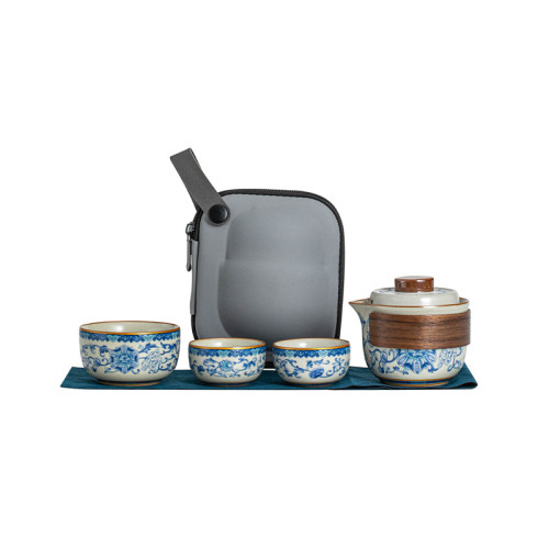 青花瓷快客盃一壺一盃旅行茶具便攜式泡茶壺陶瓷一人伴手禮汝窰