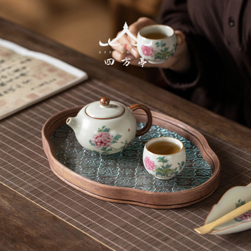 乾泡磐海棠花家用小型泡茶台托磐茶磐點心磐果磐實木收納磐茶室