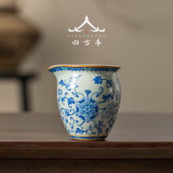 汝窰青花瓷手抓公道盃茶漏一體茶海勻盃陶瓷分茶器茶具高檔三件套