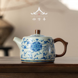汝窰茶壺青花瓷單壺高檔茶具汝瓷井欄壺陶瓷大號泡茶壺冰裂釉新款