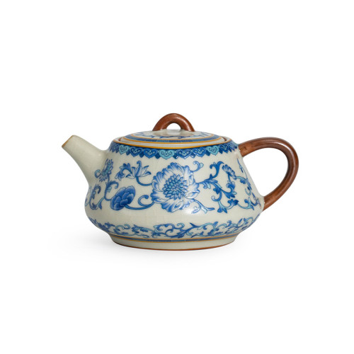 汝窰茶壺青花瓷單壺高檔茶具汝瓷井欄壺陶瓷大號泡茶壺冰裂釉新款