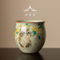 汝窰功夫茶盃貓咪盃精致茶具主人盃汝瓷個人專用盃子單個女生一人