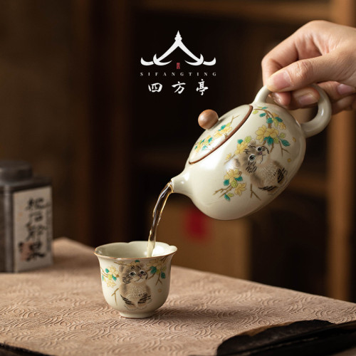 西施壺貓咪茶壺功夫茶具泡茶壺套裝汝窰一人飲女士陶瓷家用