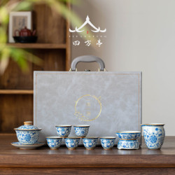 汝窰蓋碗茶具套裝青花瓷中式禮盒高檔輕奢功夫茶盃陶瓷2024新款