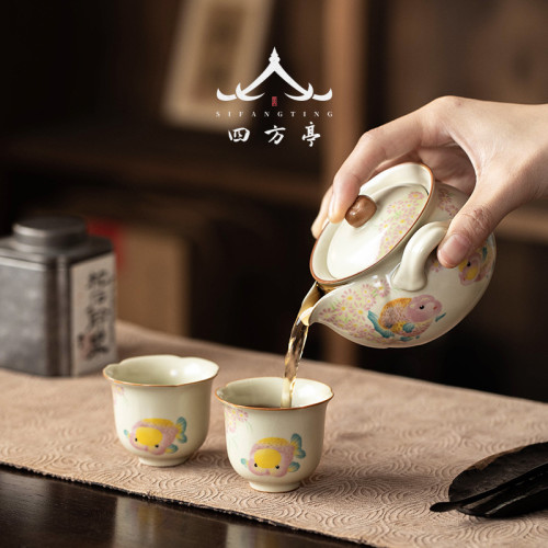 汝窰茶壺陶瓷手抓壺防燙女士精致功夫茶具蓋碗不燙手泡茶壺一人