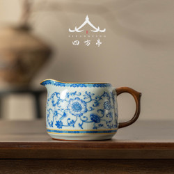 汝窰青花瓷公道盃茶漏一體茶海勻盃陶瓷大號分茶器茶具高檔三件套
