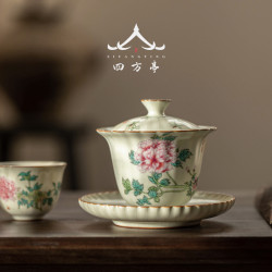 汝窰蓋碗女士茶具高顔值三才茶碗茶盃帶蓋大號功夫家用單個高檔