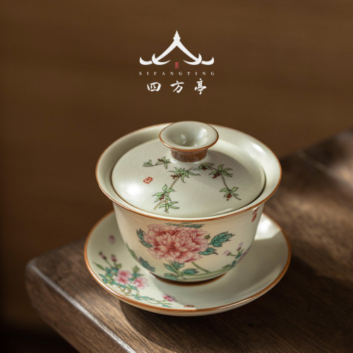 汝窰蓋碗女士茶具高顔值三才茶碗茶盃帶蓋大號功夫家用單個高檔