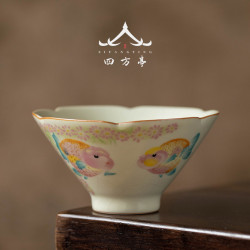 葵口鬭笠盃汝窰功夫茶具茶碗茶盃品茗盃家用主人盃單盃女士高檔