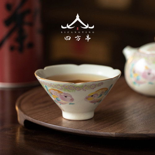 葵口鬭笠盃汝窰功夫茶具茶碗茶盃品茗盃家用主人盃單盃女士高檔