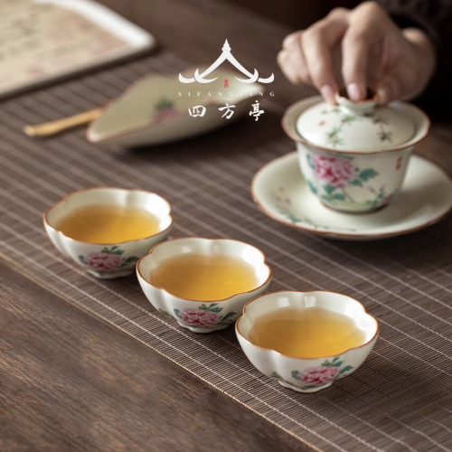 汝窰功夫茶盃女士花朵高顔值主人盃茶具家用喝茶個人專用單盃陶瓷