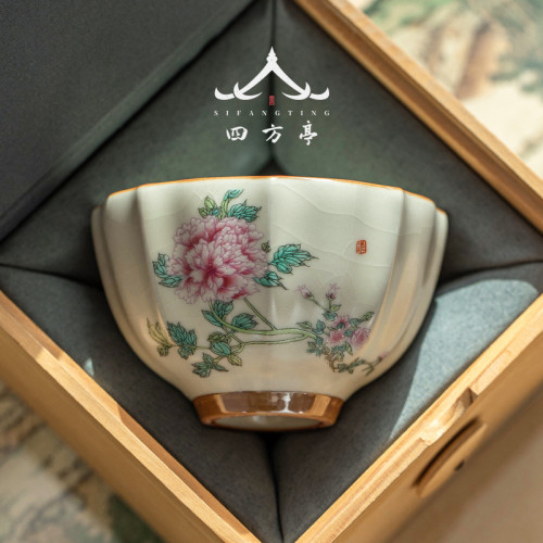 汝窰功夫茶盃女士花朵高顔值主人盃茶具家用喝茶個人專用單盃陶瓷