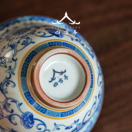 汝窰蓋碗青花瓷三才茶碗中式茶盃茶具單個高檔不燙手2024新款陶瓷